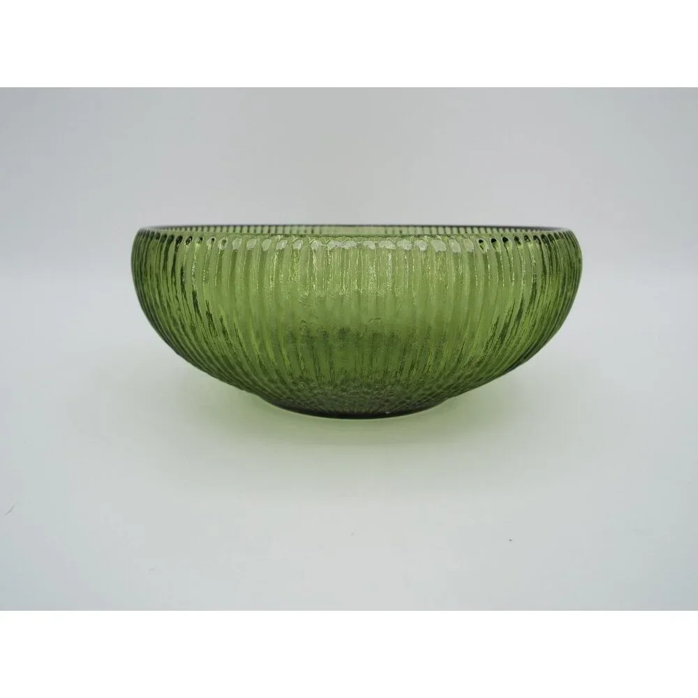 Vintage E.O. Brody Co. Green Glass Ribbed Candy Nut Dish Bowl Made in USA